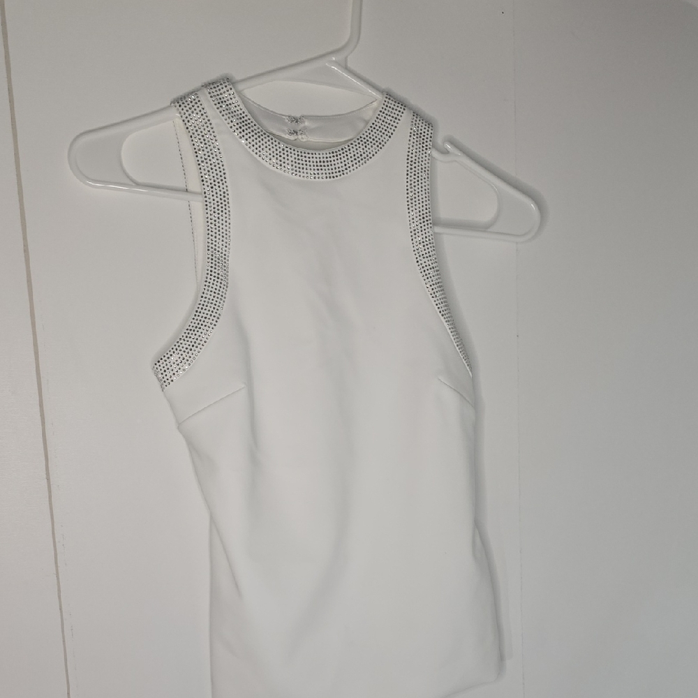 Zara White Sleeveless Top with Silver Accents Size Xs NEW